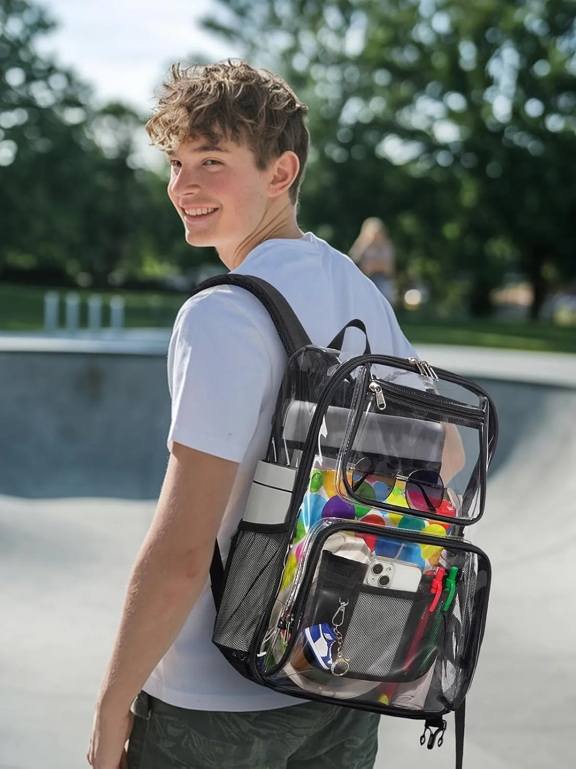 Heavy Duty Clear Backpack For Women Men Boys Girls, Large Clear Bookbag For School, 17 Inch See Through Backpack