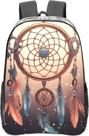 Heavy Duty Clear Backpack for Women Men PVC Transparent College Bag 16 inch Native American Dream Catcher Casual Daypack