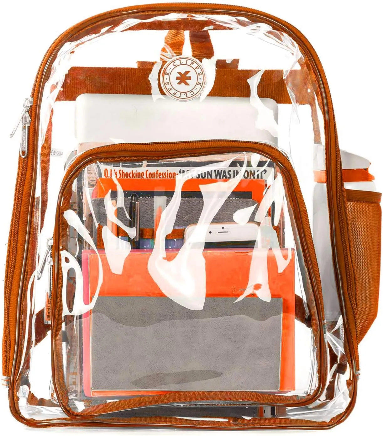 Heavy Duty Clear Backpack Transparent Quality School Bag Large See Through Student Daypack Security Workbag Orange