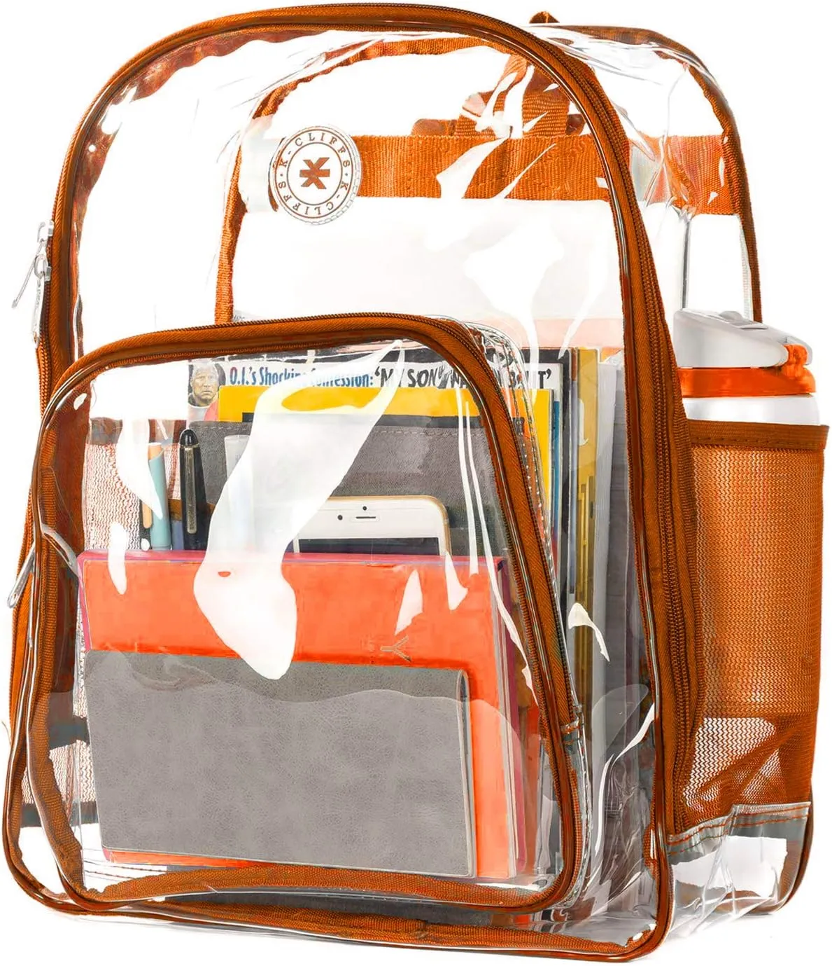 Heavy Duty Clear Backpack Transparent Quality School Bag Large See Through Student Daypack Security Workbag Orange
