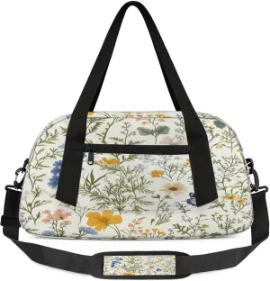 Herbs Flowers Kids Duffel Bag Lightweight Waterproof Sports Gym Bag with Front Zipper Pocket Foldable Weekender Overnight Bag for School Practice Gymnastic Ballet