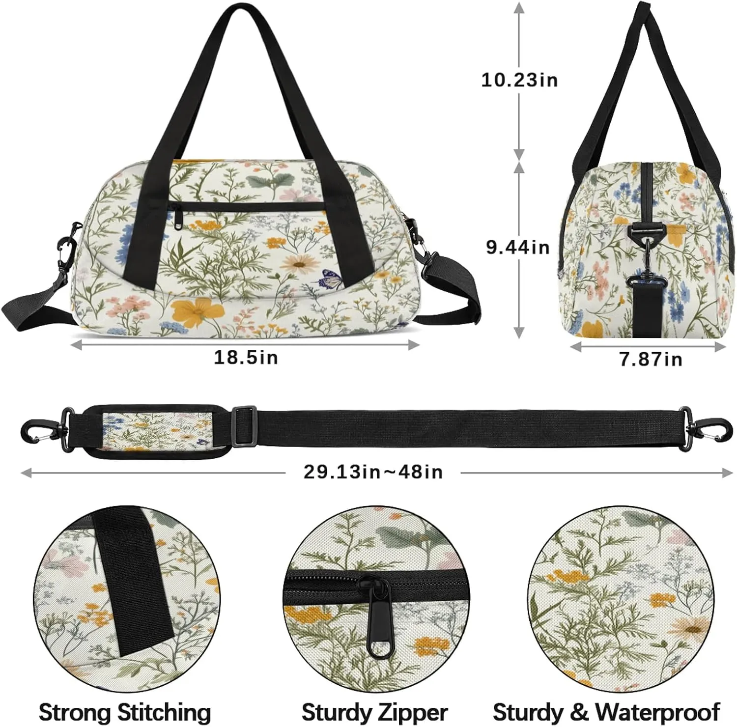 Herbs Flowers Kids Duffel Bag Lightweight Waterproof Sports Gym Bag with Front Zipper Pocket Foldable Weekender Overnight Bag for School Practice Gymnastic Ballet