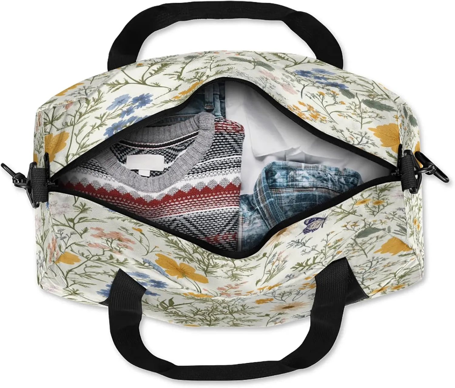 Herbs Flowers Kids Duffel Bag Lightweight Waterproof Sports Gym Bag with Front Zipper Pocket Foldable Weekender Overnight Bag for School Practice Gymnastic Ballet