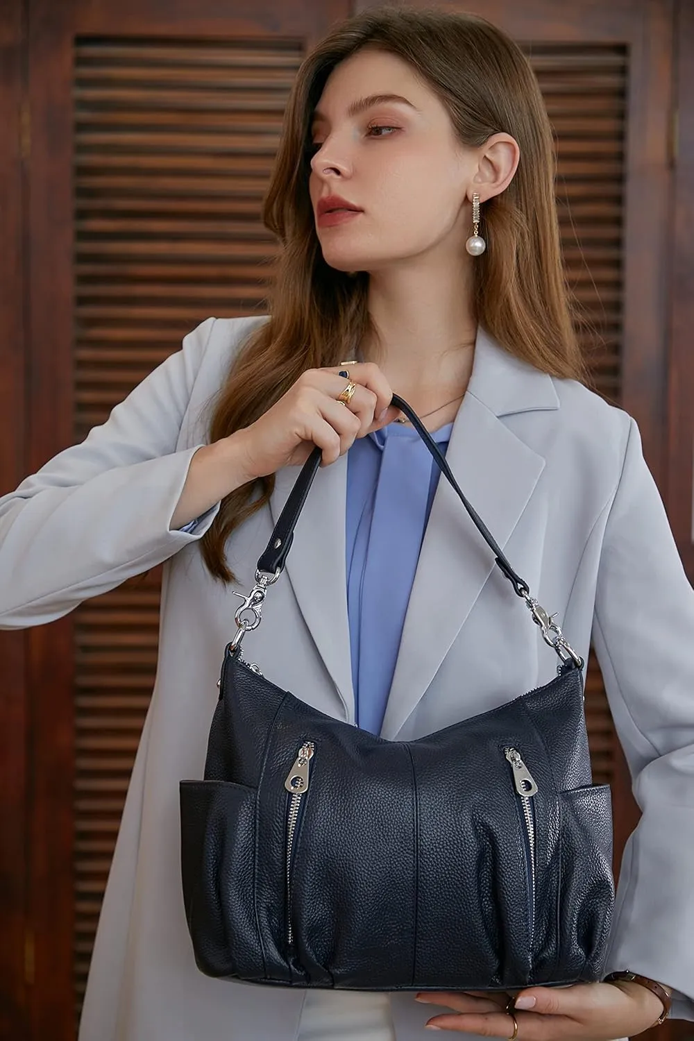 HESHE Genuine Leather Purses for Women Shoulder Hobo Bag Crossbody Satchel Handbags Designer Ladies Totes Purse