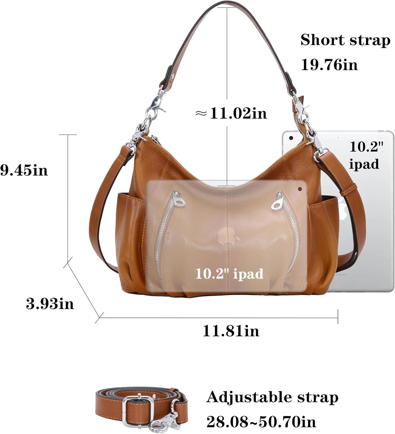 HESHE Genuine Leather Purses for Women Shoulder Hobo Bag Crossbody Satchel Handbags Designer Ladies Totes Purse