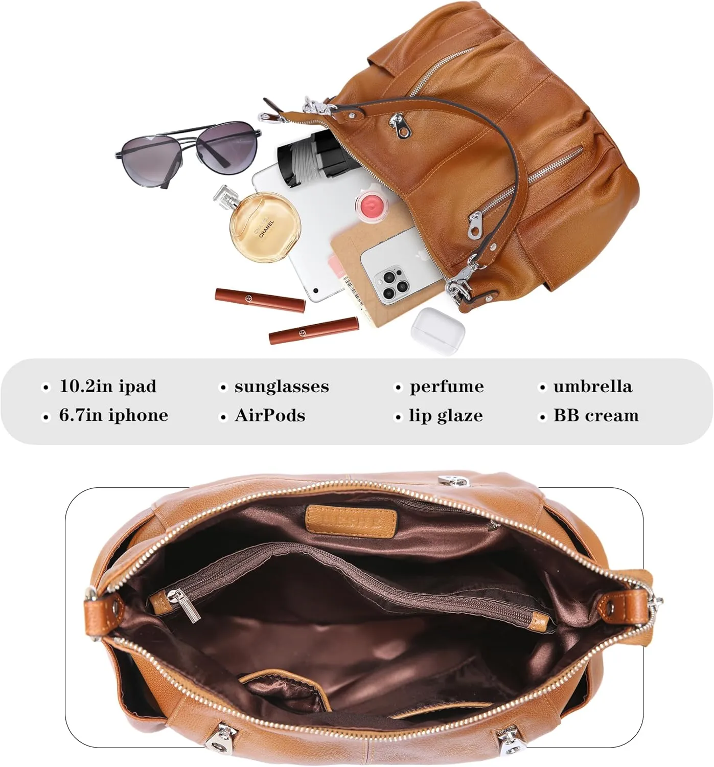 HESHE Genuine Leather Purses for Women Shoulder Hobo Bag Crossbody Satchel Handbags Designer Ladies Totes Purse