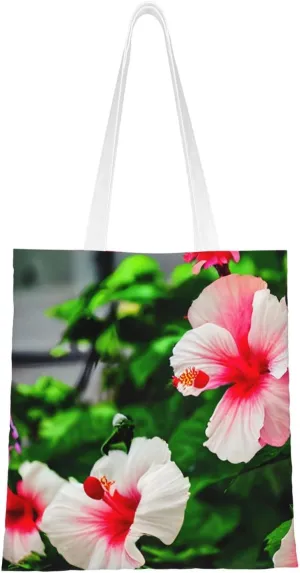 Hibiscus Flowers Print Canvas Tote Bag Reusable Shoulder Shopping Bags For Daily Use Shopping Travel