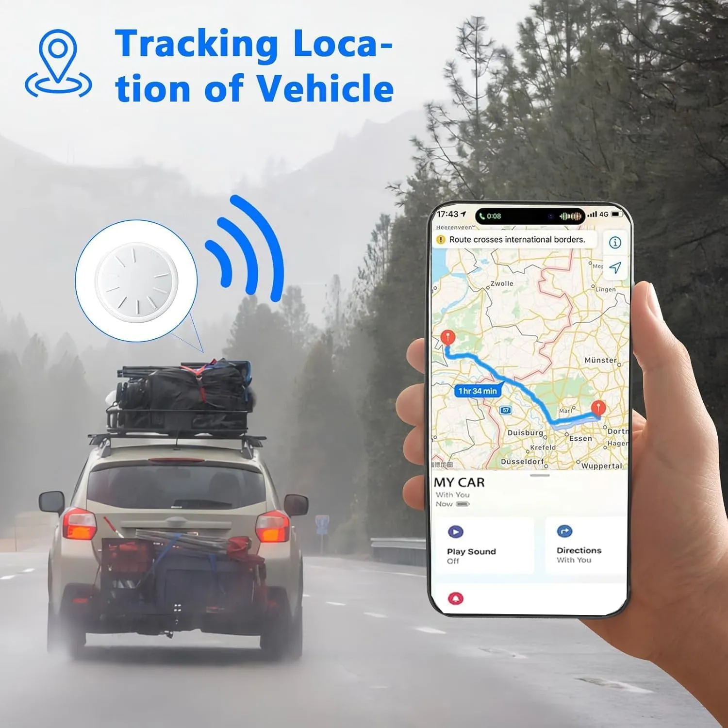 Hidden Car Tracking Device No Subscription, 1PCS Real Time GPS Tracker for Vehicles Work with Find My (iOS Only), Hidden Car GPS Tracker with Magnetic Waterproof Case, Black