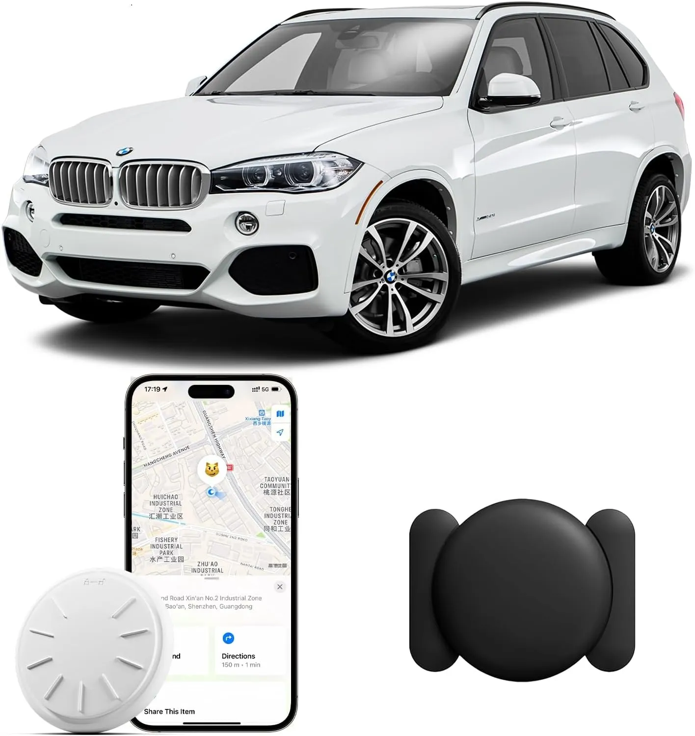 Hidden Car Tracking Device No Subscription, 1PCS Real Time GPS Tracker for Vehicles Work with Find My (iOS Only), Hidden Car GPS Tracker with Magnetic Waterproof Case, Black