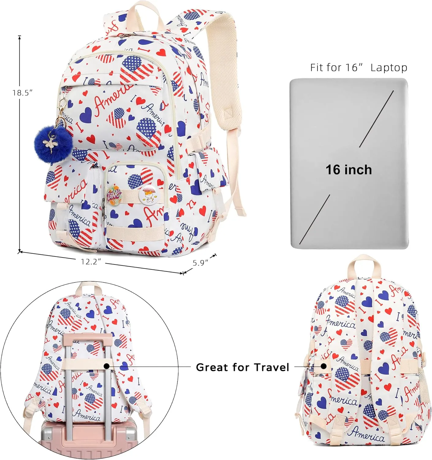 Hidds Laptop Backpacks 16 In School Bag College Backpack Anti Theft Travel Daypack Bags Bookbags for Teens Girls Women (White-1)