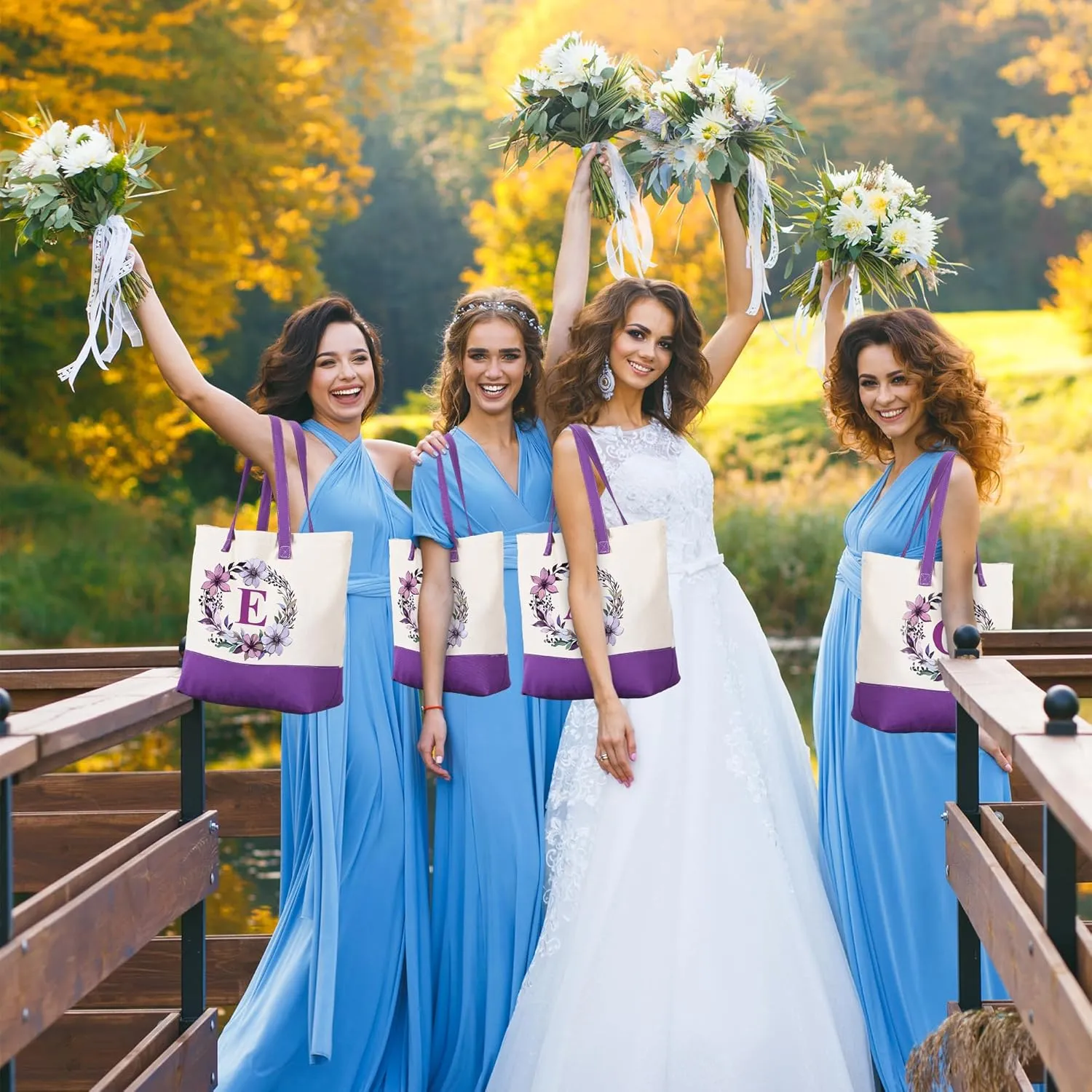 HIFA Canvas Tote Bag for Women, Monogrammed Tote Bags with Top Zipper Closure and Inner Pocket, Stylish Purple Initial Totes