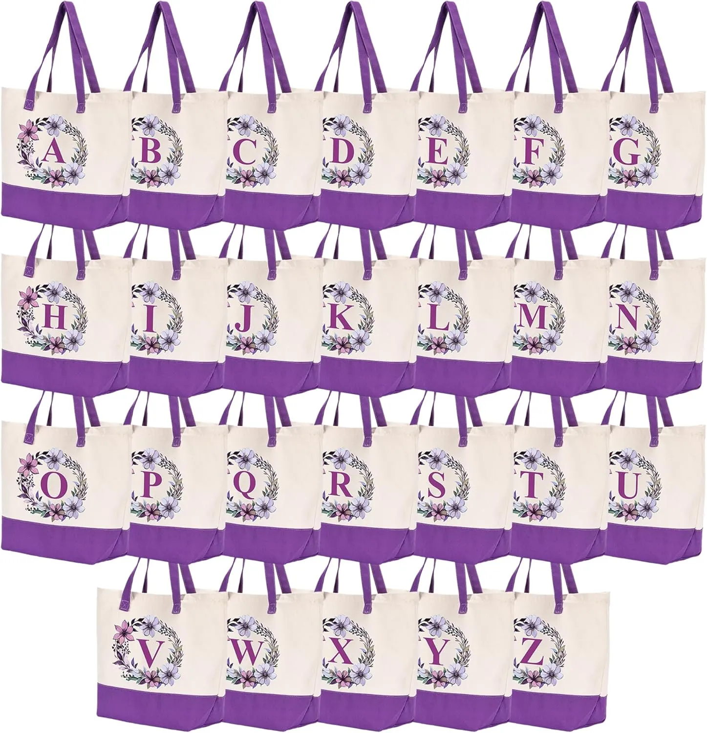 HIFA Canvas Tote Bag for Women, Monogrammed Tote Bags with Top Zipper Closure and Inner Pocket, Stylish Purple Initial Totes