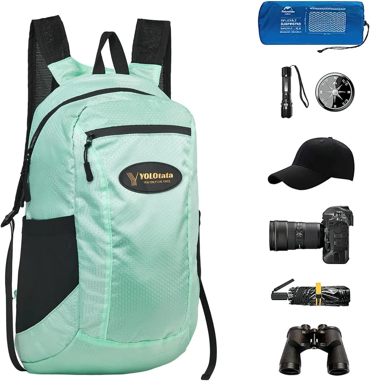 Hiking Daypacks for Women Waterproof Backpacks 15L Lightweight Packable Men Small Outdoor Sports Fan Multipurpose Travel Camping Bags green