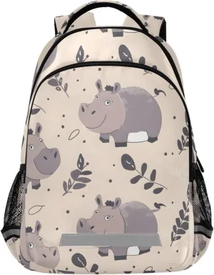 Hippopotamus Forest Animal Backpack Girls Kids Backpacks Boys School Bookbag 3rd 4th 5th Grade Casual Daypack Laptop Shoulder Bag with Chest Strap