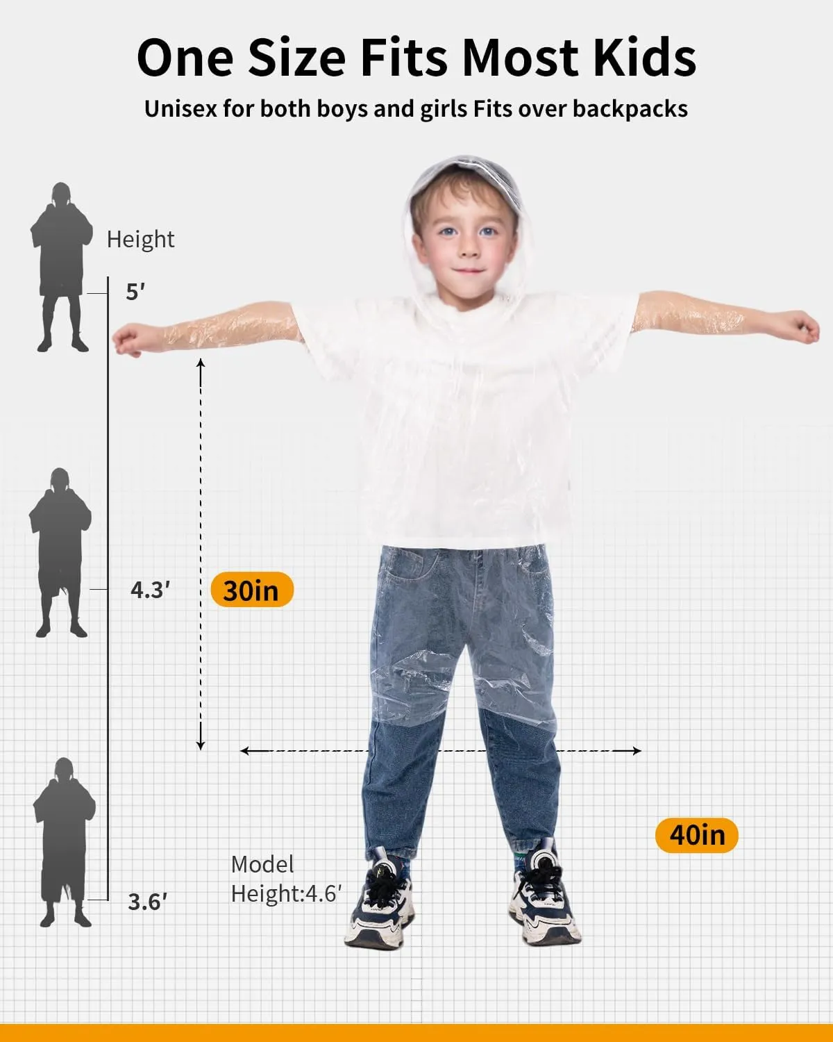 Hitituto Kids Waterproof Disposable Rain Ponchos Hooded Emergency Raincoat, Bulk Family Multi-Pack
