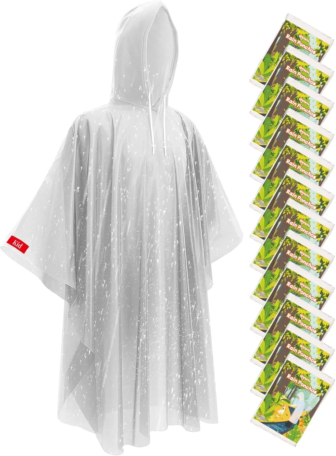 Hitituto Kids Waterproof Disposable Rain Ponchos Hooded Emergency Raincoat, Bulk Family Multi-Pack