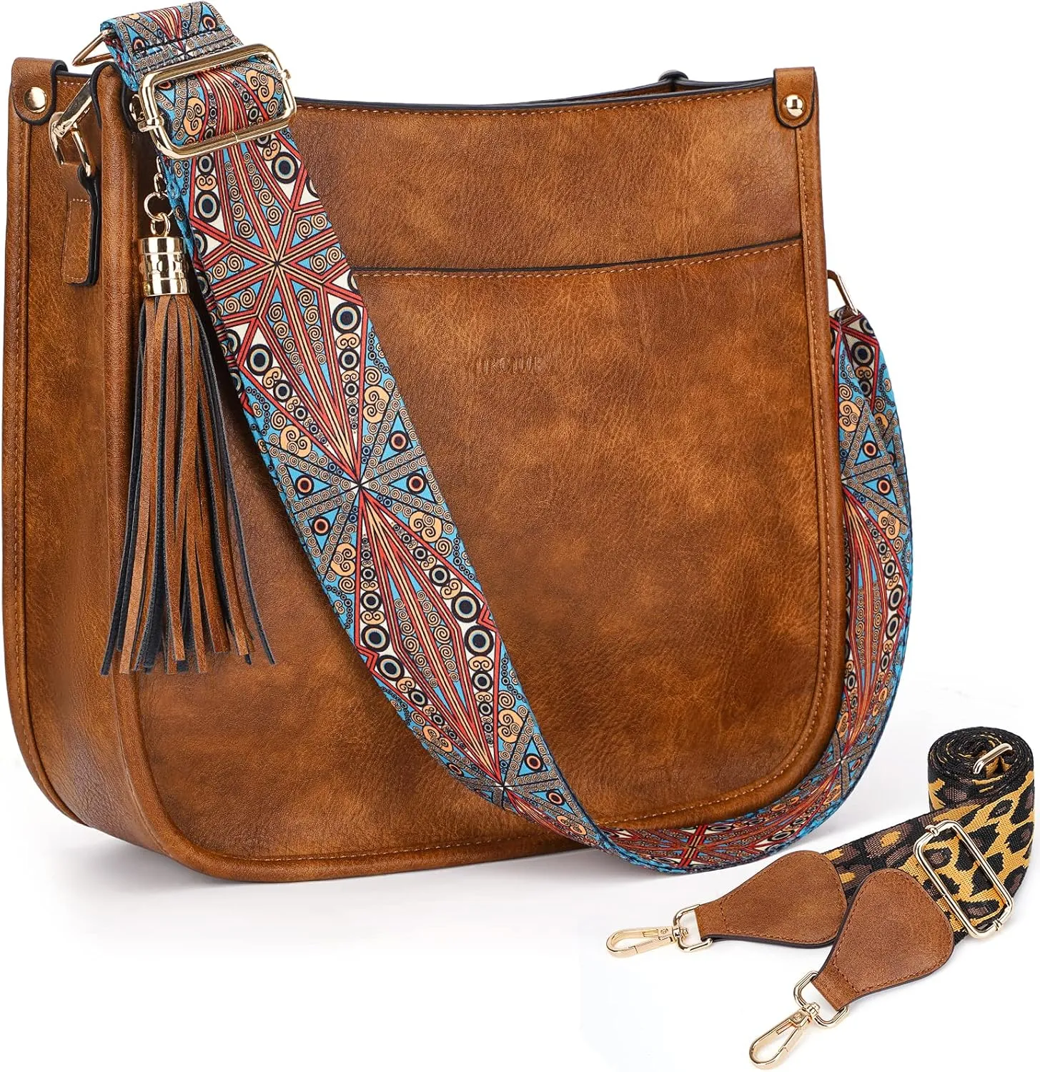 HKCLUF Crossbody Bag Purse for Women 2PCS/Set Leather Hobo Handbag Wallet Set With 2Adjustable Guitar Strap Shoulder Bag