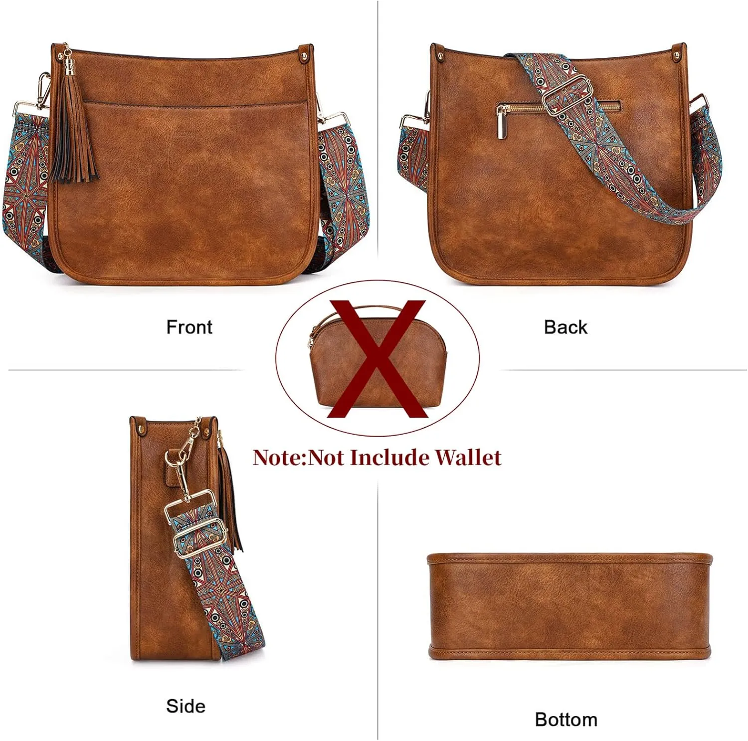 HKCLUF Crossbody Bag Purse for Women 2PCS/Set Leather Hobo Handbag Wallet Set With 2Adjustable Guitar Strap Shoulder Bag