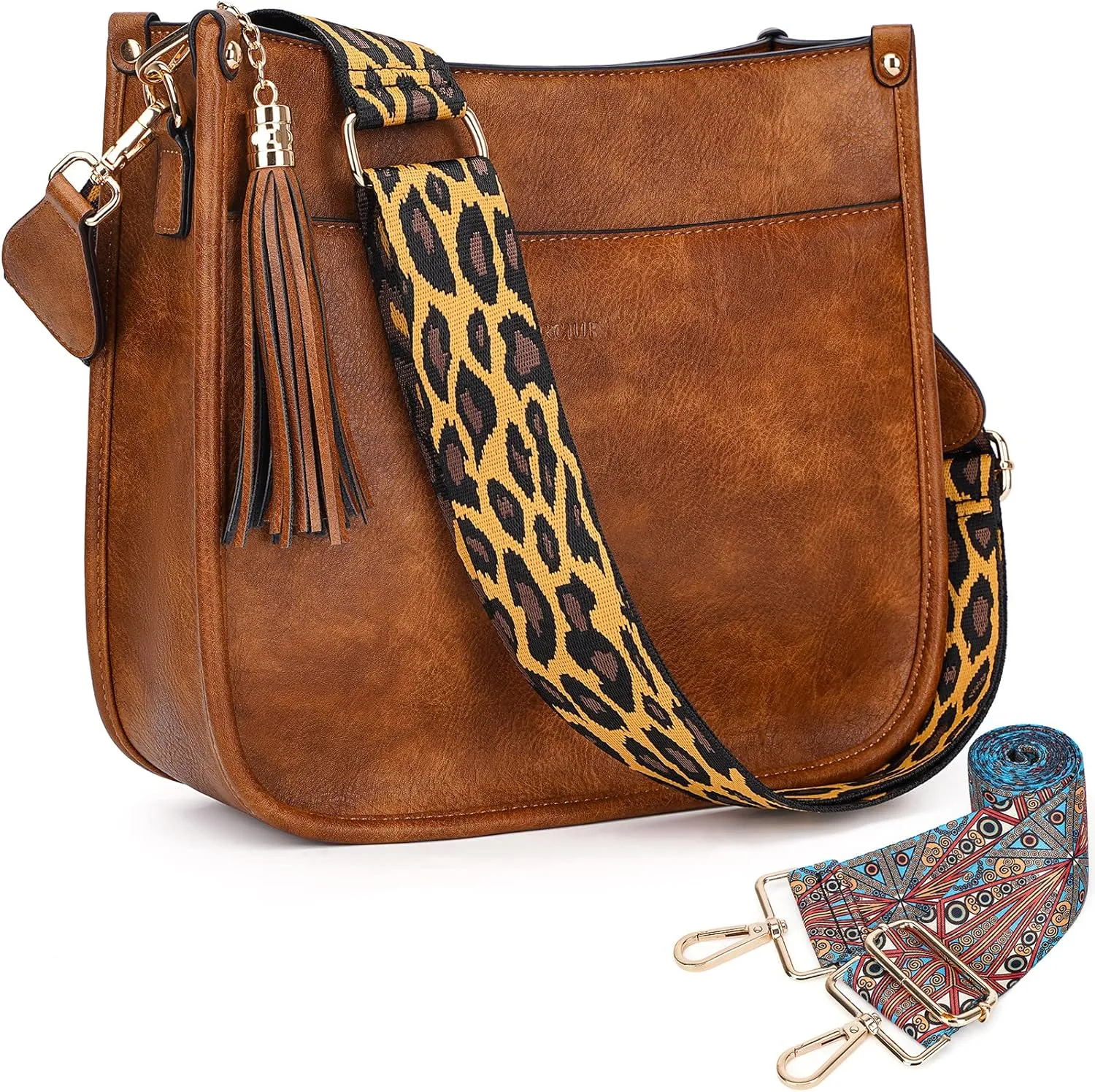 HKCLUF Crossbody Bag Purse for Women 2PCS/Set Leather Hobo Handbag Wallet Set With 2Adjustable Guitar Strap Shoulder Bag