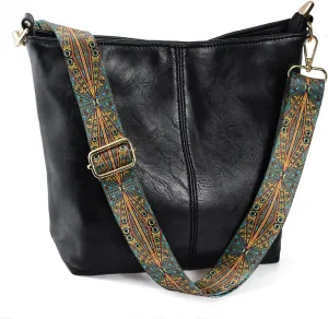 Hobo Bags Vegan Leather Crossbody Bag Guitar Strap Shoulder Purses with Zipper Handbags for Women