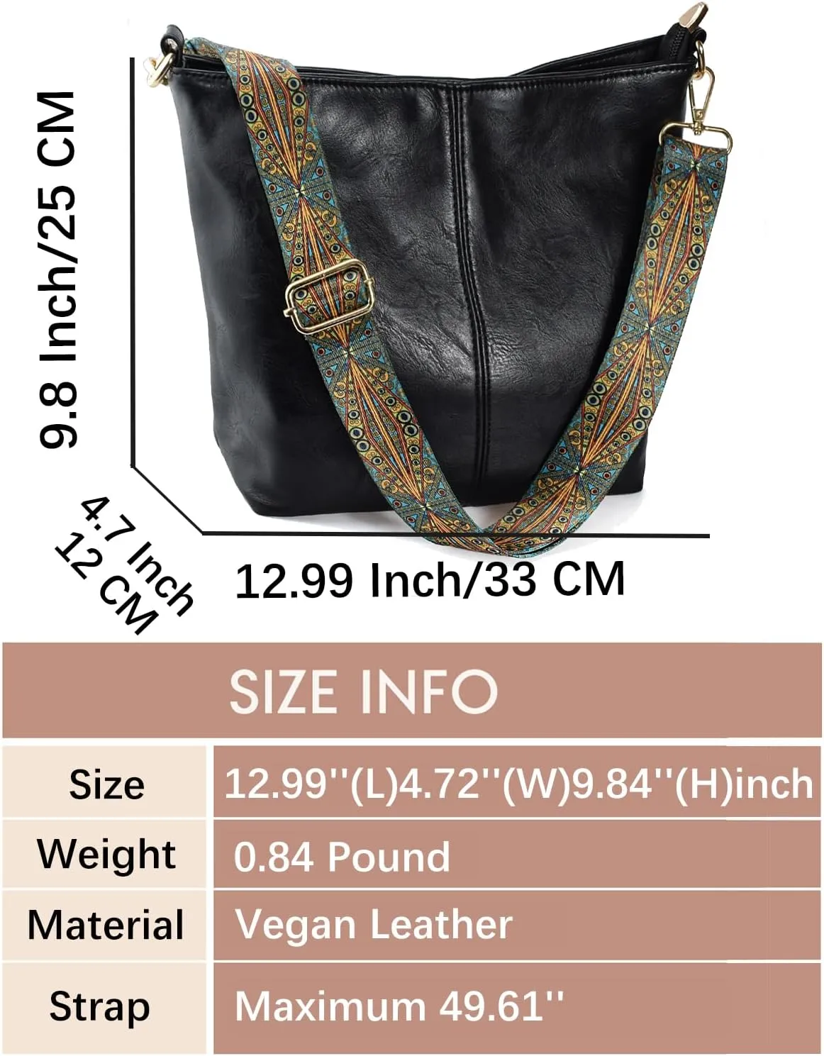 Hobo Bags Vegan Leather Crossbody Bag Guitar Strap Shoulder Purses with Zipper Handbags for Women