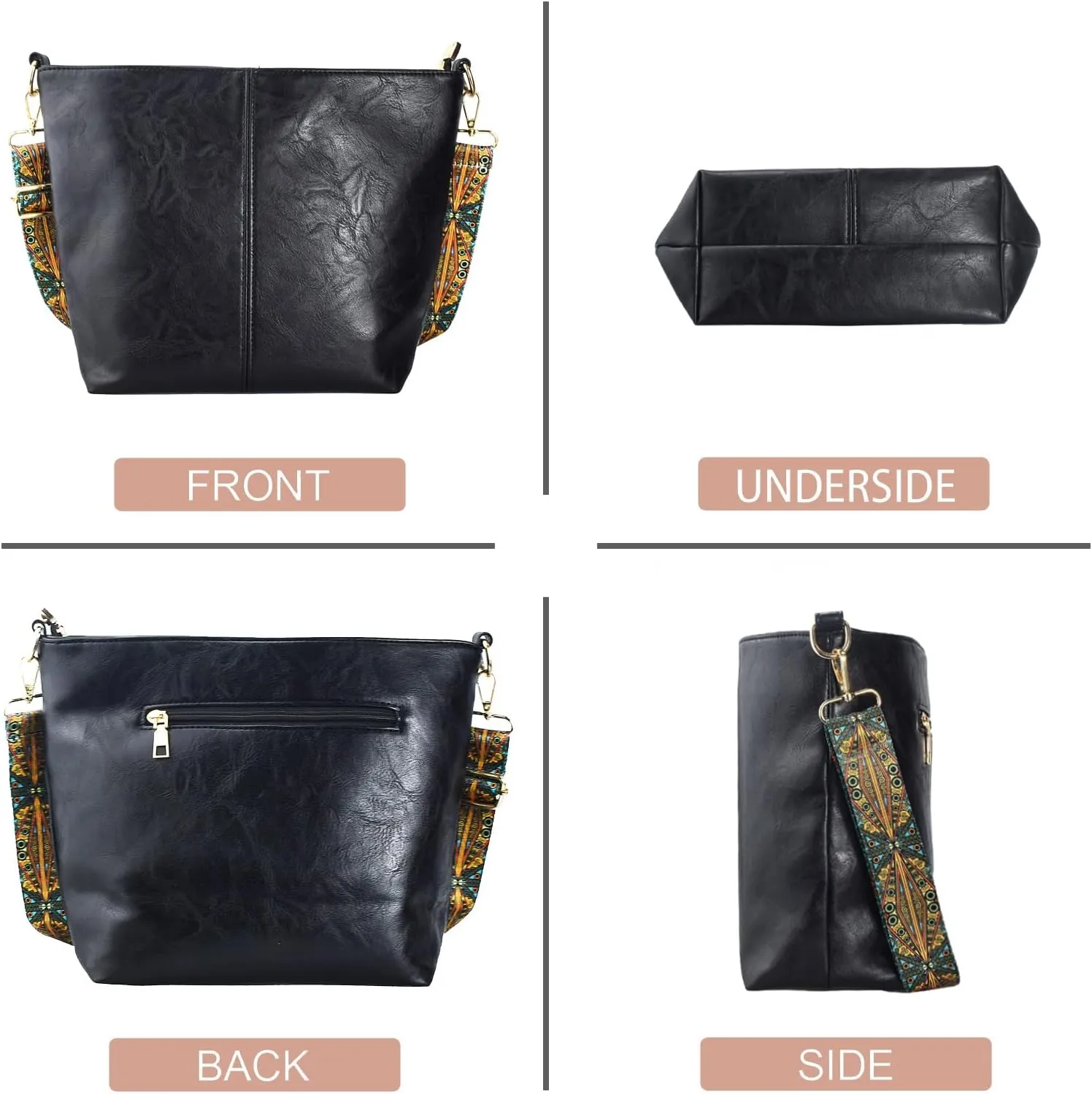 Hobo Bags Vegan Leather Crossbody Bag Guitar Strap Shoulder Purses with Zipper Handbags for Women