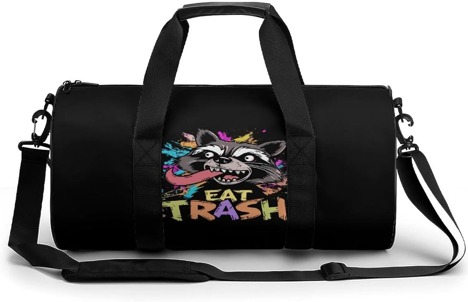 Hooligan Raccoon Eat Garbage Round Barrel Gym Sport Bag Small Travel Duffel Bags Reusable Tote for Men Women