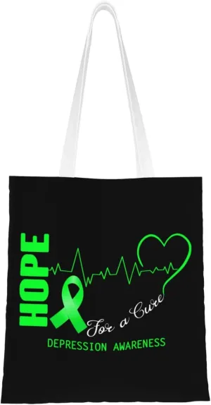 Hope For A Cure Depression Awareness Tote Bag for Women Canvas Shopping Bags Reusable Large Capacity Casual Shoulder Handbags Grocery Bags DIY Gift Bags