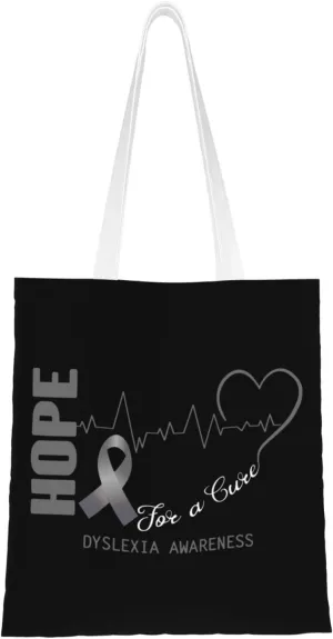 Hope For A Cure Dyslexia Awareness Tote Bag for Women Canvas Shopping Bags Reusable Large Capacity Casual Shoulder Handbags Grocery Bags DIY Gift Bags