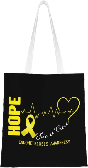 Hope For A Cure Endometriosis Awareness Tote Bag for Women Canvas Shopping Bags Reusable Large Capacity Casual Shoulder Handbags Grocery Bags DIY Gift Bags