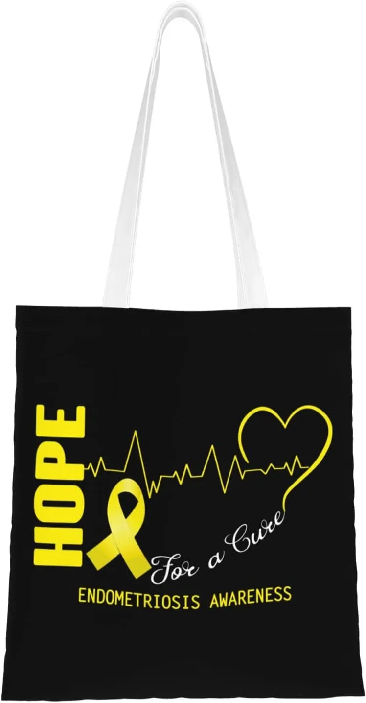 Hope For A Cure Endometriosis Awareness Tote Bag for Women Canvas Shopping Bags Reusable Large Capacity Casual Shoulder Handbags Grocery Bags DIY Gift Bags