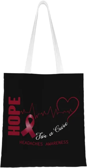 Hope For A Cure Headaches Awareness Tote Bag for Women Canvas Shopping Bags Reusable Large Capacity Casual Shoulder Handbags Grocery Bags DIY Gift Bags