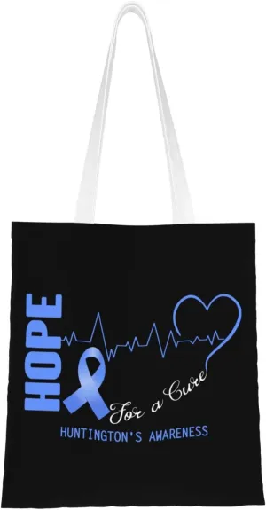 Hope For A Cure Huntingtons Awareness Tote Bag for Women Canvas Shopping Bags Reusable Large Capacity Casual Shoulder Handbags Grocery Bags DIY Gift Bags