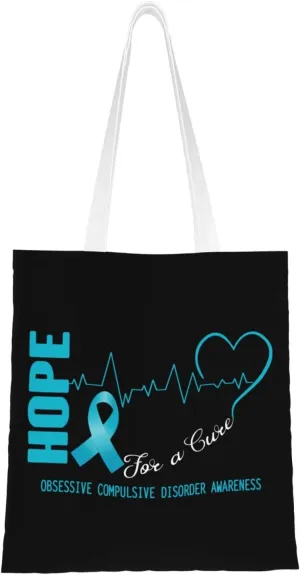 Hope For A Cure Obsessive Compulsive Disorder Tote Bag for Women Canvas Shopping Bags Reusable Large Capacity Casual Shoulder Handbags Grocery Bags DIY Gift Bags