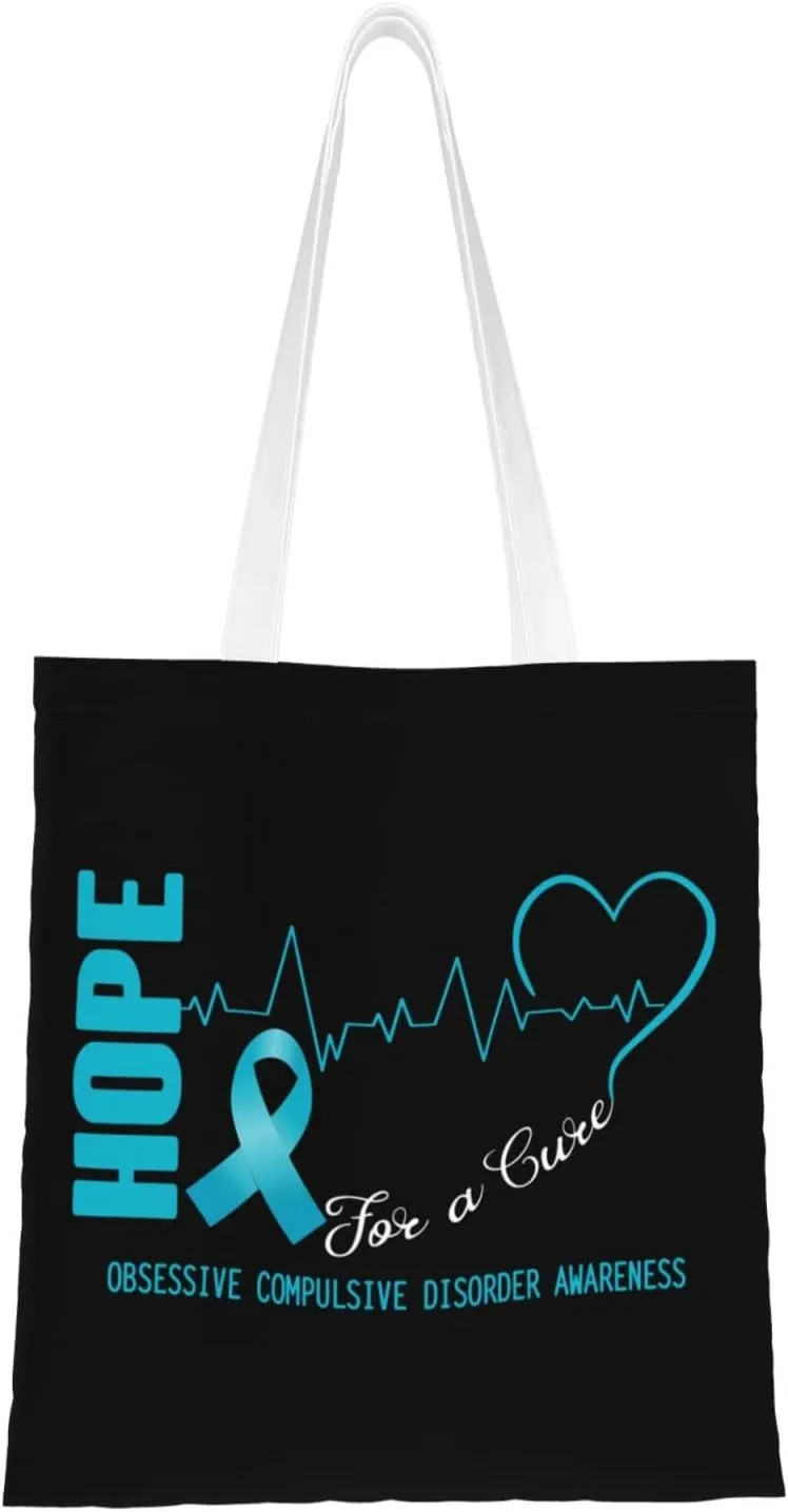 Hope For A Cure Obsessive Compulsive Disorder Tote Bag for Women Canvas Shopping Bags Reusable Large Capacity Casual Shoulder Handbags Grocery Bags DIY Gift Bags