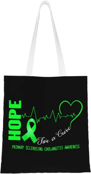 Hope For A Cure Primary Sclerosing Cholangitis Tote Bag for Women Canvas Shopping Bags Reusable Large Capacity Casual Shoulder Handbags Grocery Bags DIY Gift Bags
