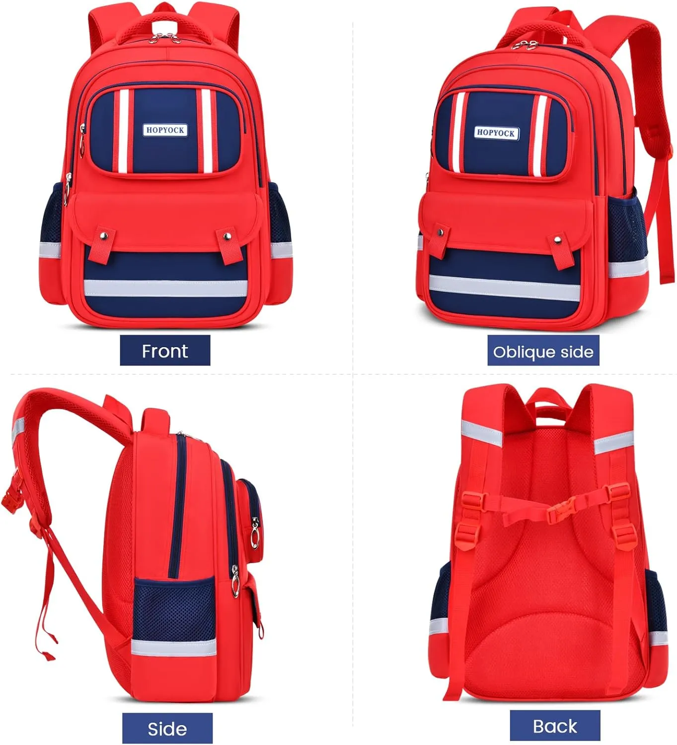 HOPYOCK-School Bags for Boys and Girls,Multi-Pocket Unisex Elementary School Backpack with Reflective Design,Kids Backpacks Fit for 4-12 Years Old