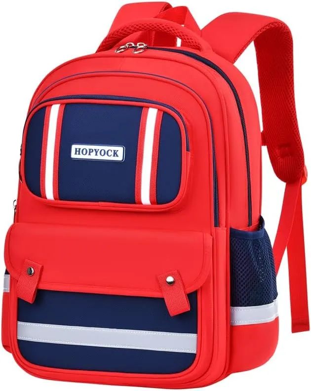HOPYOCK-School Bags for Boys and Girls,Multi-Pocket Unisex Elementary School Backpack with Reflective Design,Kids Backpacks Fit for 4-12 Years Old