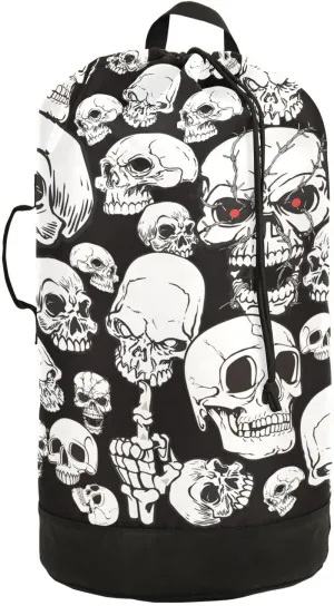 Horror Skull Nylon Travel Laundry Bag for Luggage Dirty Clothes Organizer with Drawstring Closure & Shoulder Straps Laundry Hamper Liner for College Dorm Factories Apartment