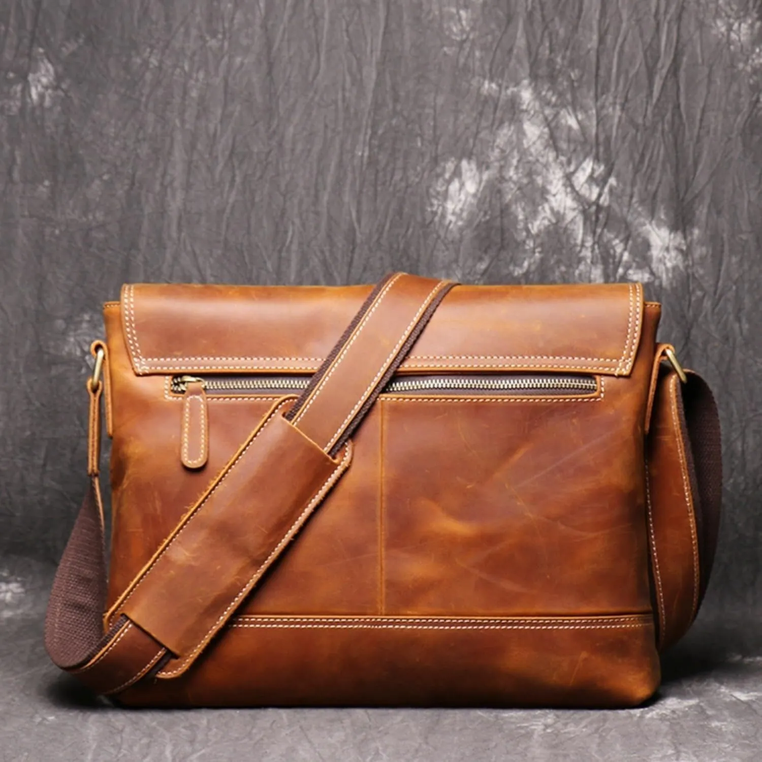 Horse Leather Shoulder Genuine Leather Purse Crossbody Retro Crazy Messenger For Men