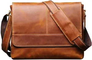 Horse Leather Shoulder Genuine Leather Purse Crossbody Retro Crazy Messenger For Men