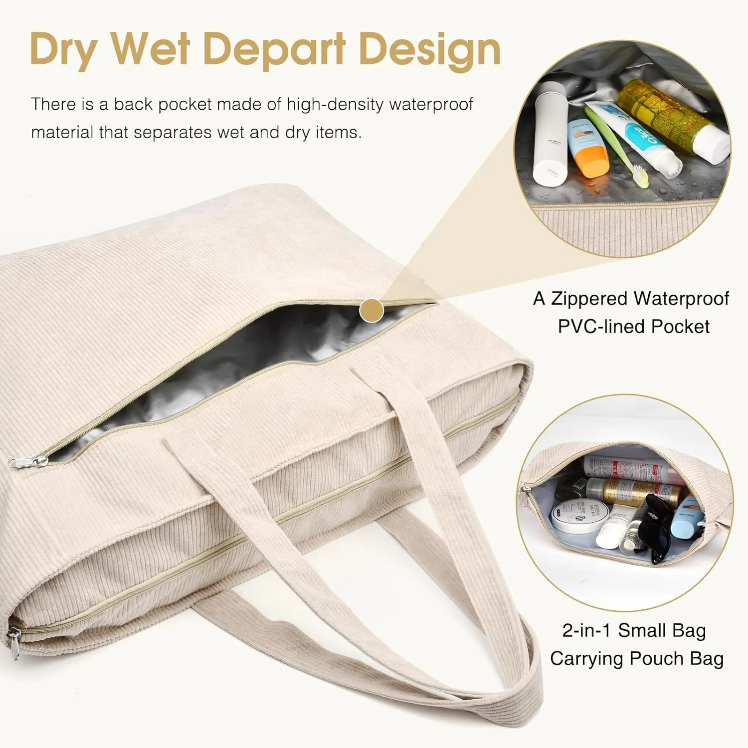 HUANLANG Extra Large Beach Bag Waterproof Beach Totes Bags for Women Men,Pool Bag with Zipper Wet Pocket