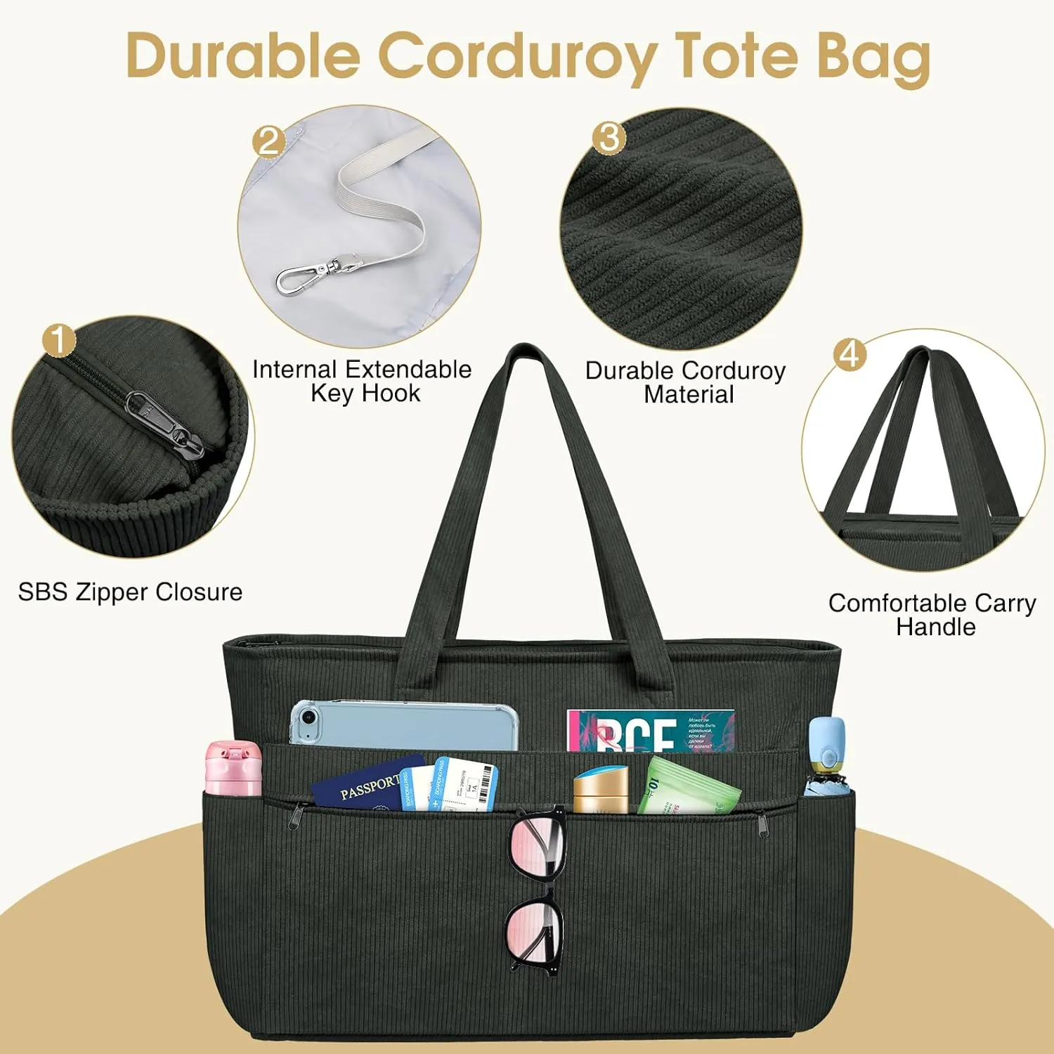 HUANLANG Extra Large Beach Bag Waterproof Beach Totes Bags for Women Men,Pool Bag with Zipper Wet Pocket