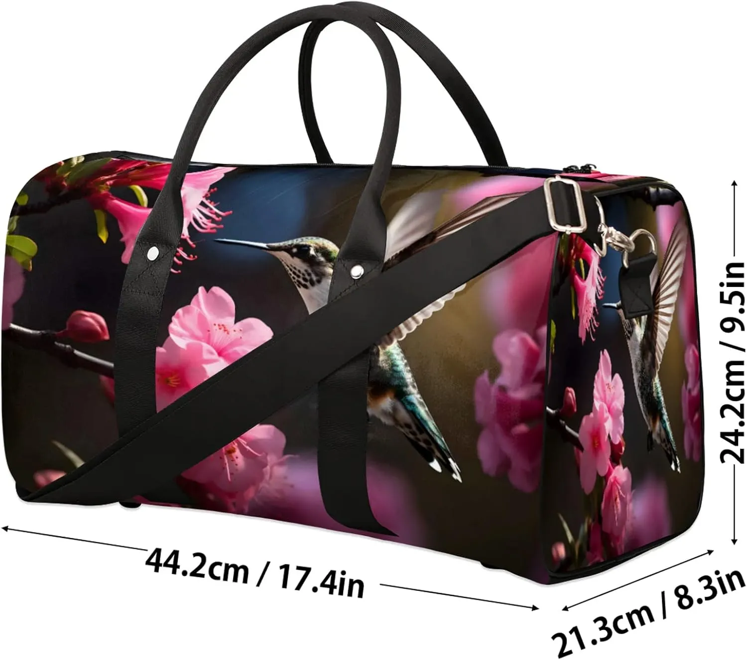 Hummingbirds And Flowers Travel Duffle Bag, Sports Gym Bags for Women Men, Carry On Weekender Overnight Workout Airplane Trips Bag