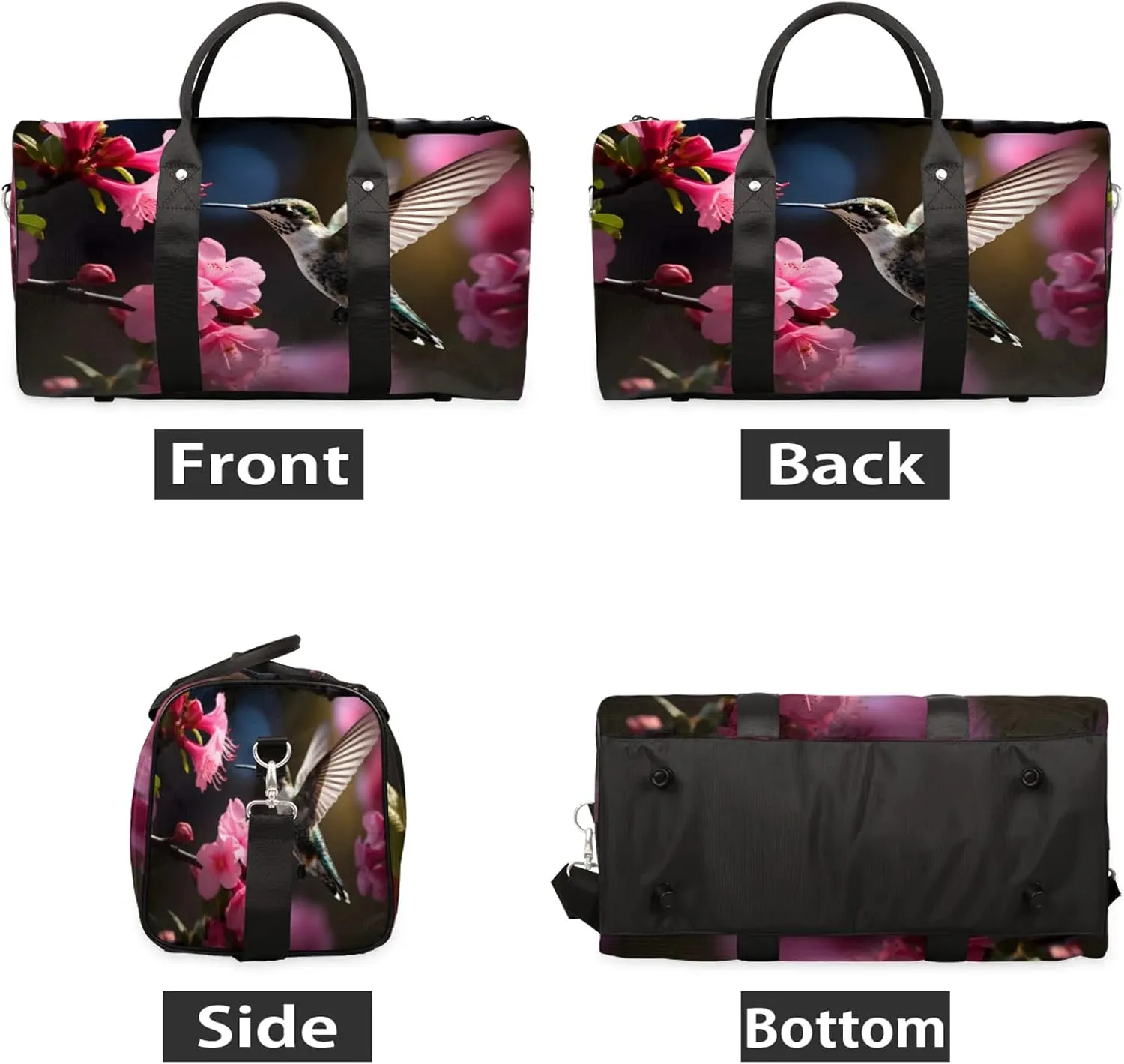 Hummingbirds And Flowers Travel Duffle Bag, Sports Gym Bags for Women Men, Carry On Weekender Overnight Workout Airplane Trips Bag