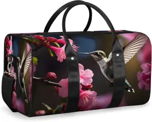 Hummingbirds And Flowers Travel Duffle Bag, Sports Gym Bags for Women Men, Carry On Weekender Overnight Workout Airplane Trips Bag