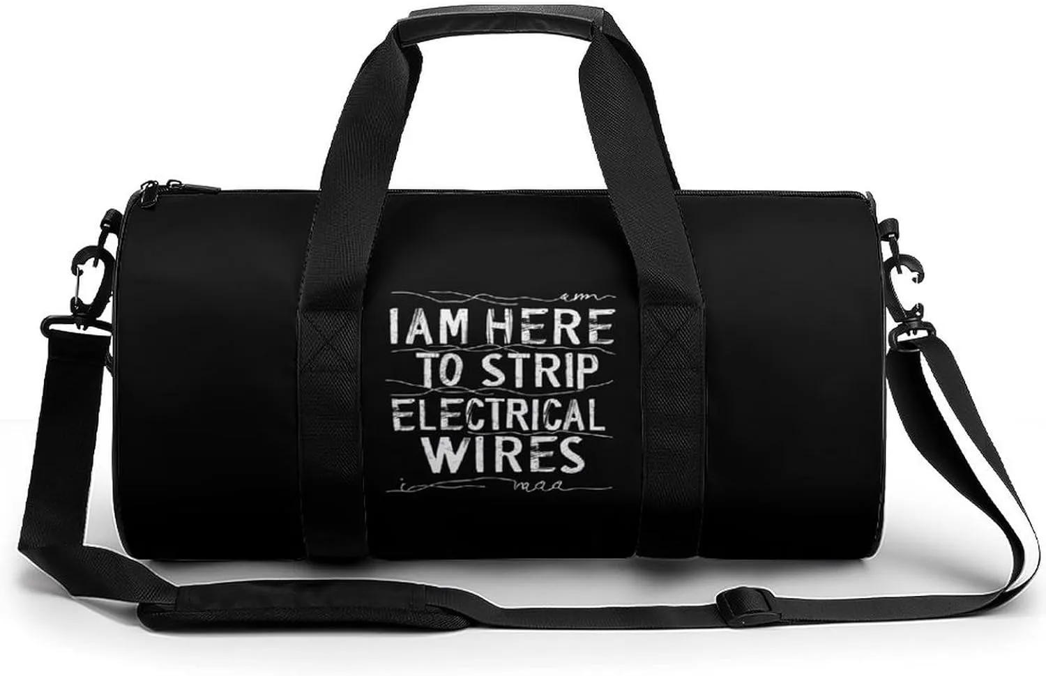 I Am Here to Strip Electrical Wires Round Barrel Gym Sport Bag Small Travel Duffel Bags Reusable Tote for Men Women