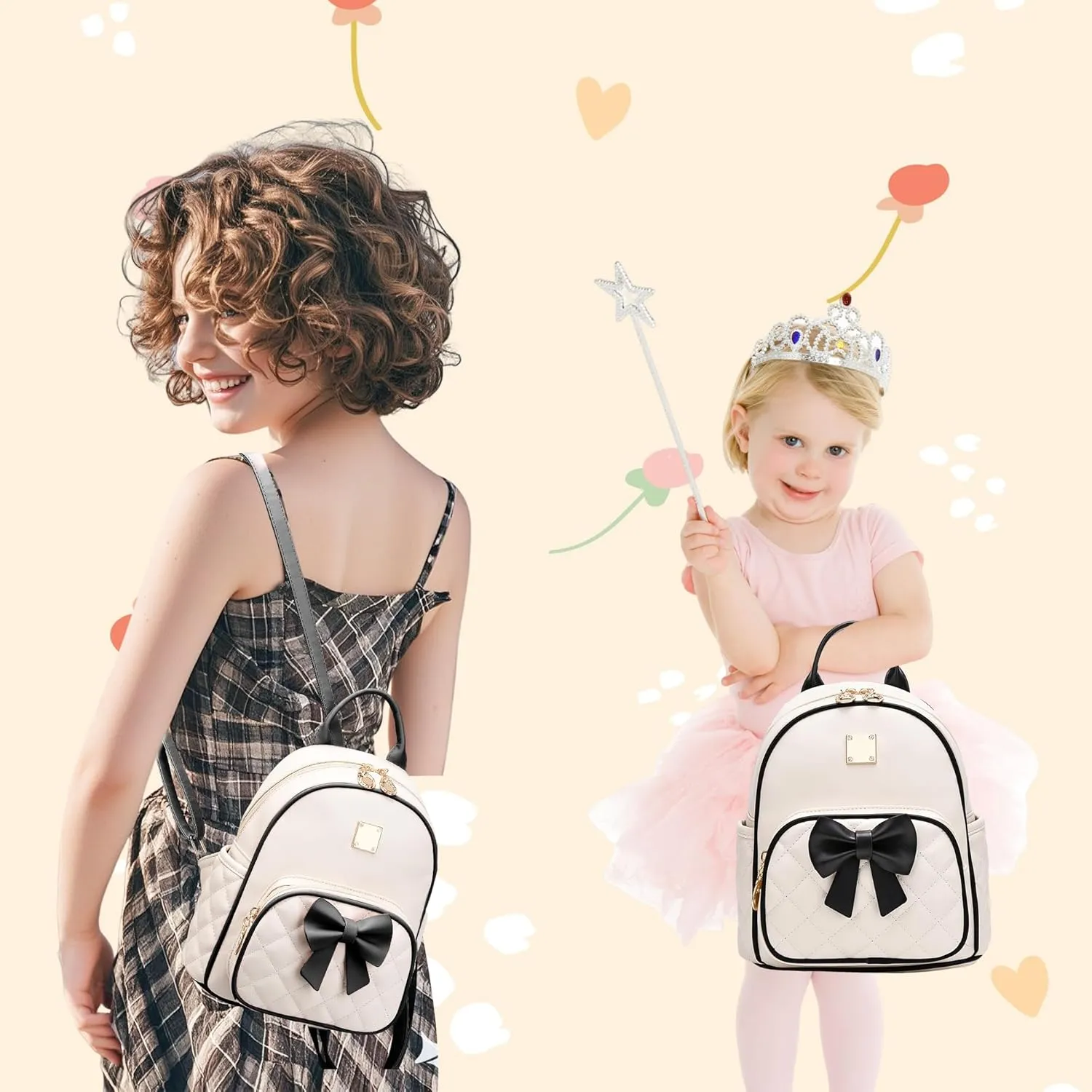 I IHAYNER Women Quilted Leather Backpack Small Bowknot Mini Backpack Purse for Girls Personalized Trendy Stuff Gifts for Kids Black