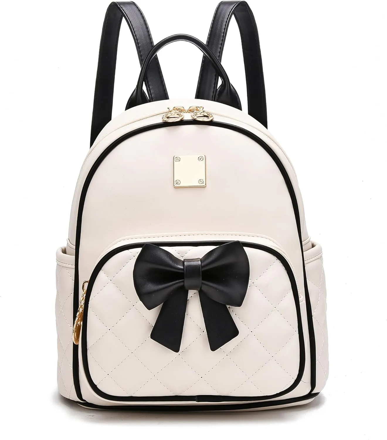 I IHAYNER Women Quilted Leather Backpack Small Bowknot Mini Backpack Purse for Girls Personalized Trendy Stuff Gifts for Kids Black