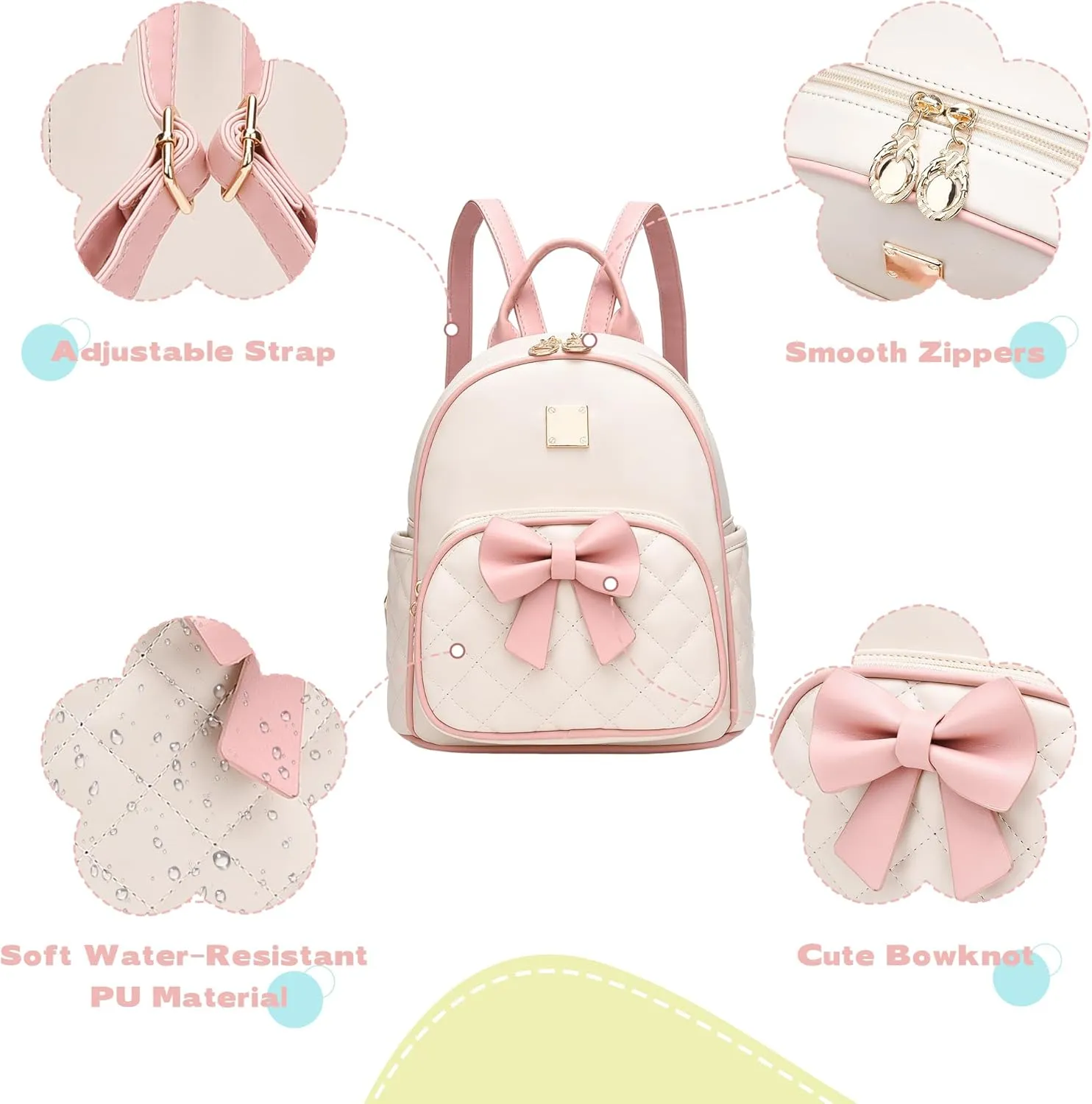 I IHAYNER Women Quilted Leather Backpack Small Bowknot Mini Backpack Purse for Girls Personalized Trendy Stuff Gifts for Kids Black
